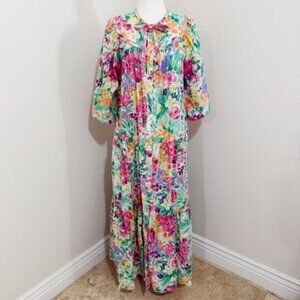 Vintage Brownstone Studio Floral Maxi Robe Housecoat Muumuu Snap Front